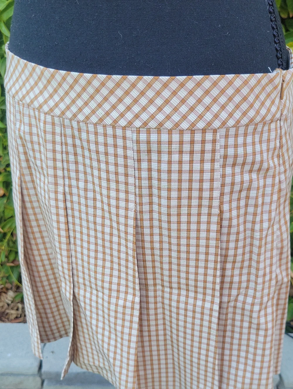 Elodie Checkered Plaid Tan Pleated Mini Skirt